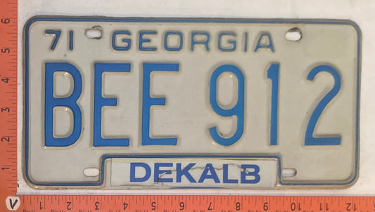 1971 Georgia #BEE 912 Passenger License Plate