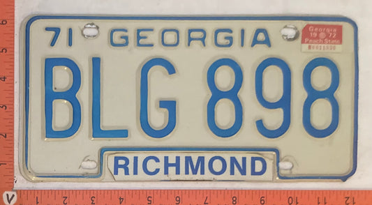 1972 Georgia #BLG 898 Passenger License Plate