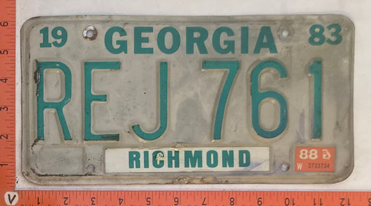 1988 Georgia #REJ 761 Passenger License Plate