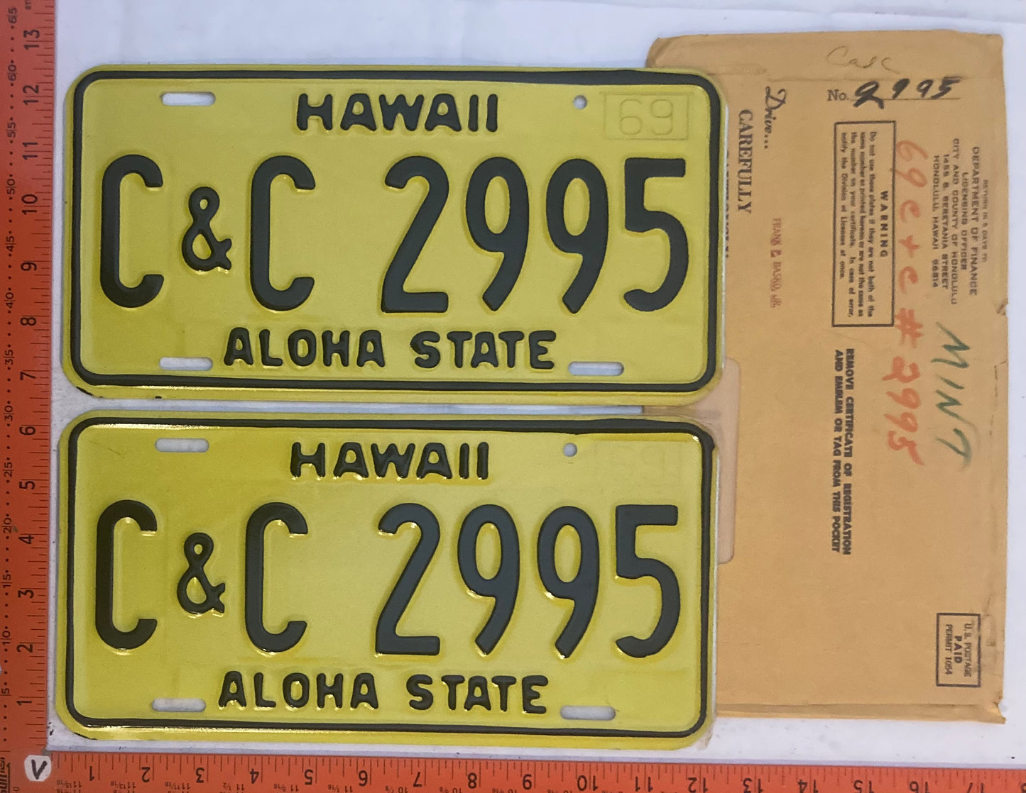 1969 Hawaii #C&C 2995 County of Hawaii License Plate (Pair)