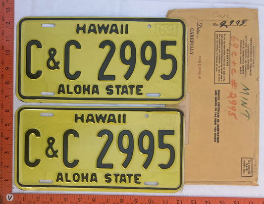 1969 Hawaii #C&C 2995 County of Hawaii License Plate (Pair)