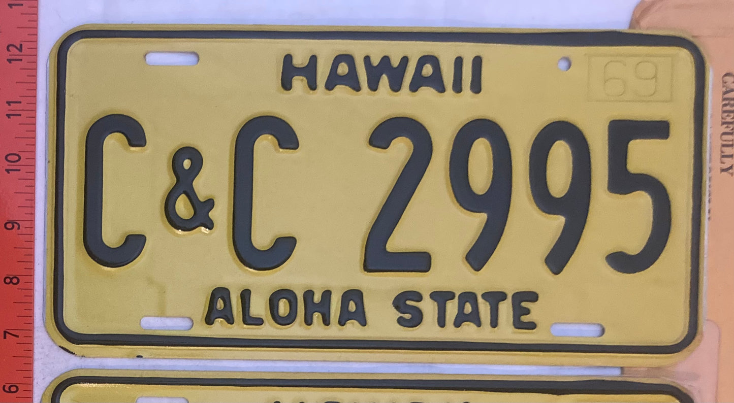 1969 Hawaii #C&C 2995 County of Hawaii License Plate (Pair)