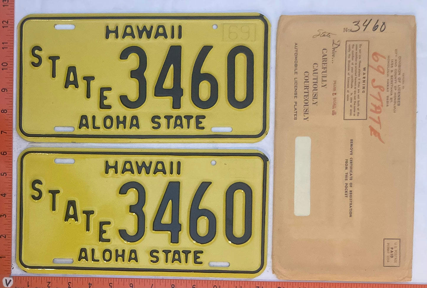 1969 Hawaii #3460 State Vehicle License Plate (Pair)