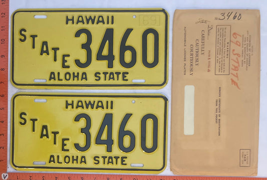 1969 Hawaii #3460 State Vehicle License Plate (Pair)