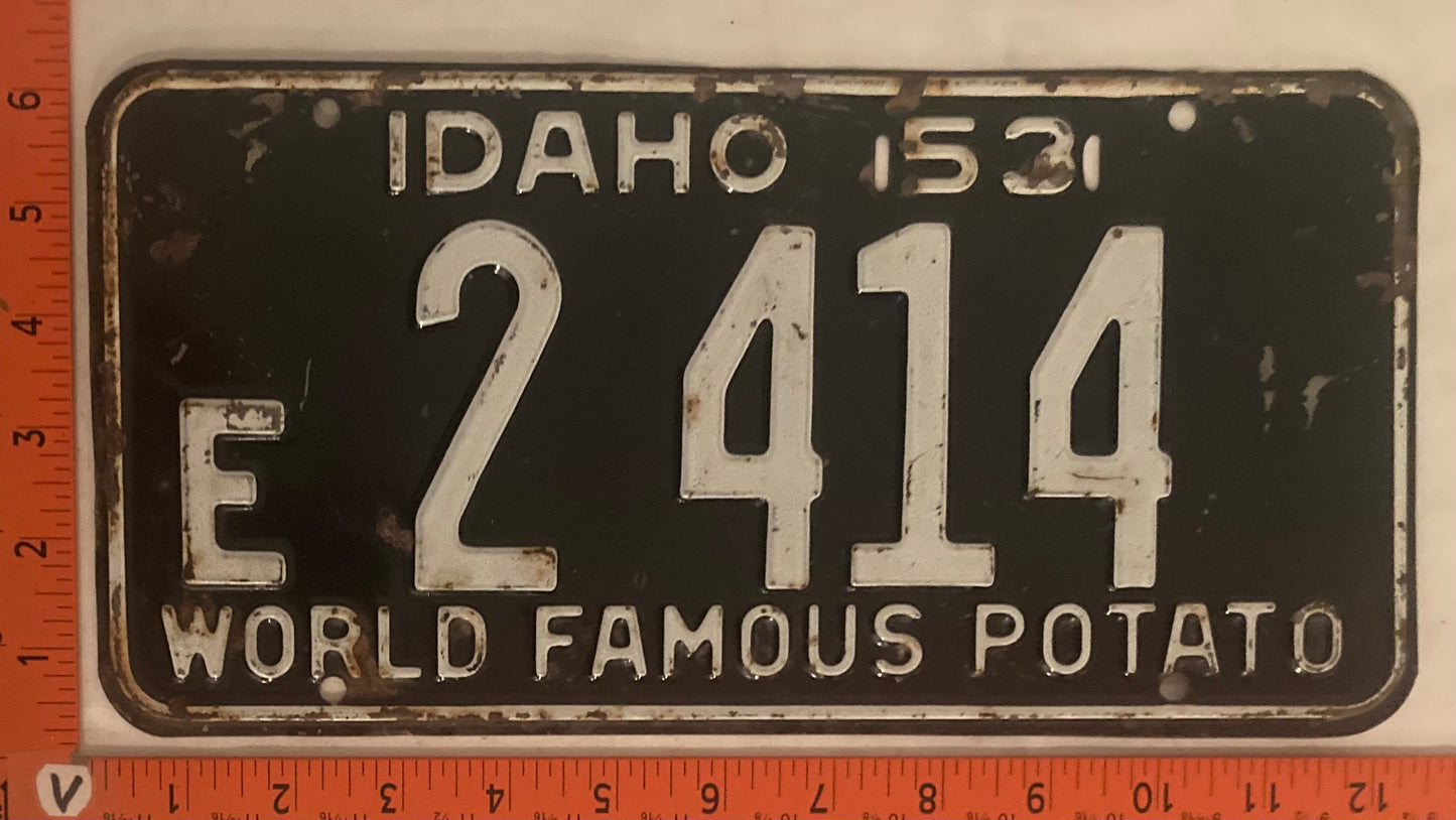 1953 Idaho #E 2 414 Passenger License Plate