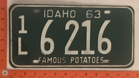 1963 Idaho #1/L 6216 Passenger License Plate