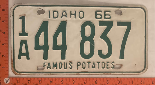 1966 Idaho #1/A 44 837 Passenger License Plate