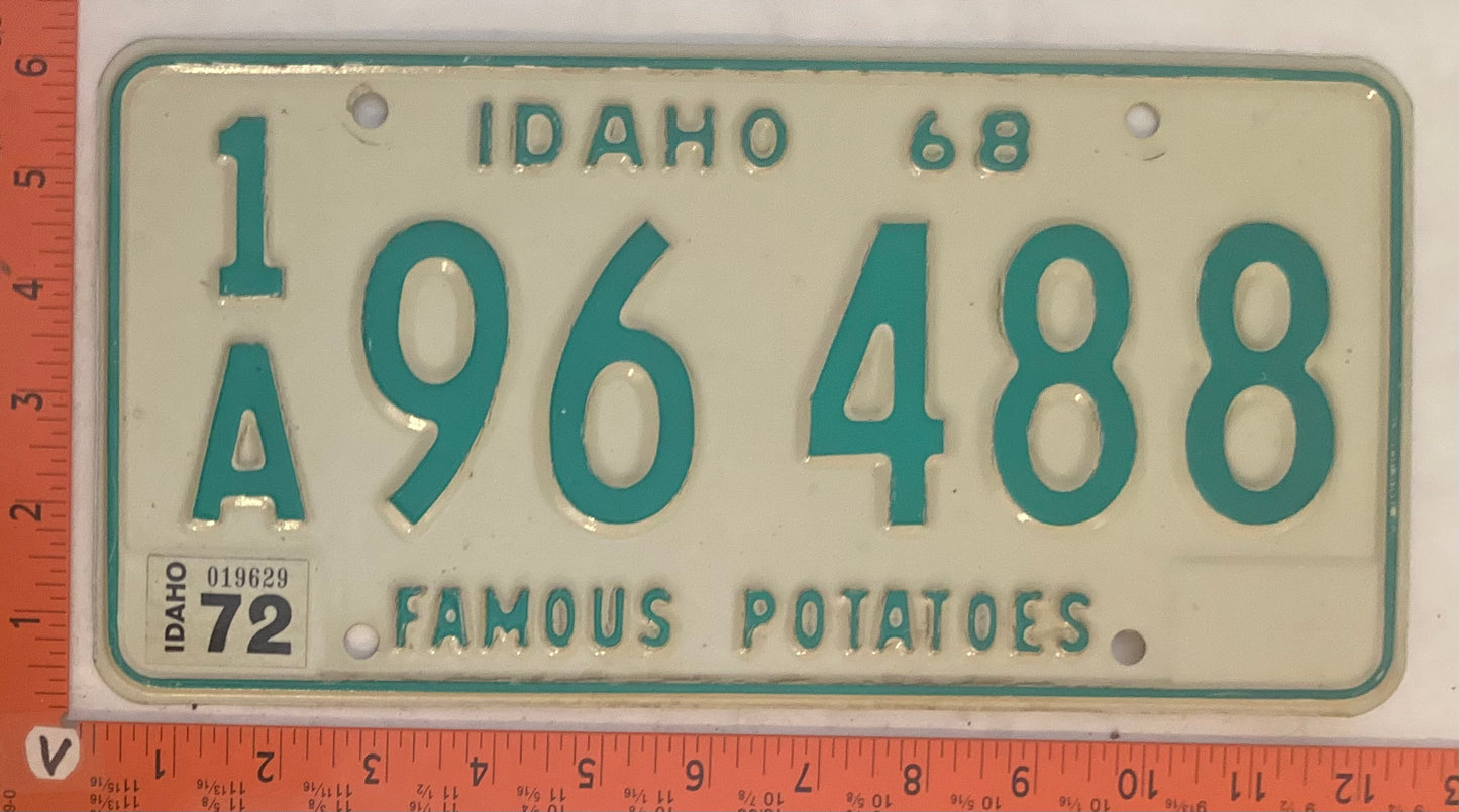 1972 Idaho #1/A 96 488 Passenger License Plate