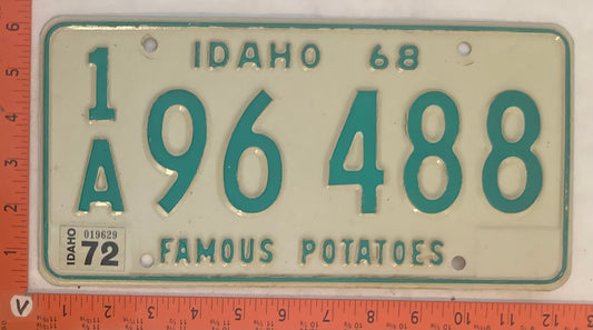 1972 Idaho #1/A 96 488 Passenger License Plate