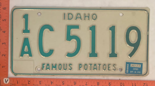 1976 Idaho #1/A C5119 Passenger License Plate