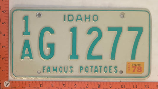 1978 Idaho #1/A G1277 Passenger License Plate