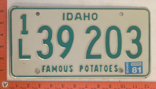 1981 Idaho #1/L 39203 Passenger License Plate