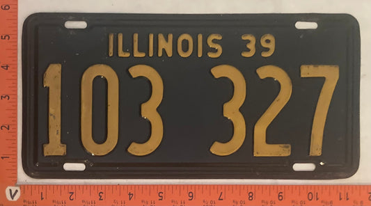 1939 Illinois #103 327 Passenger License Plate