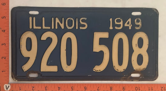 1949 Illinois #920 508 Passenger License Plate