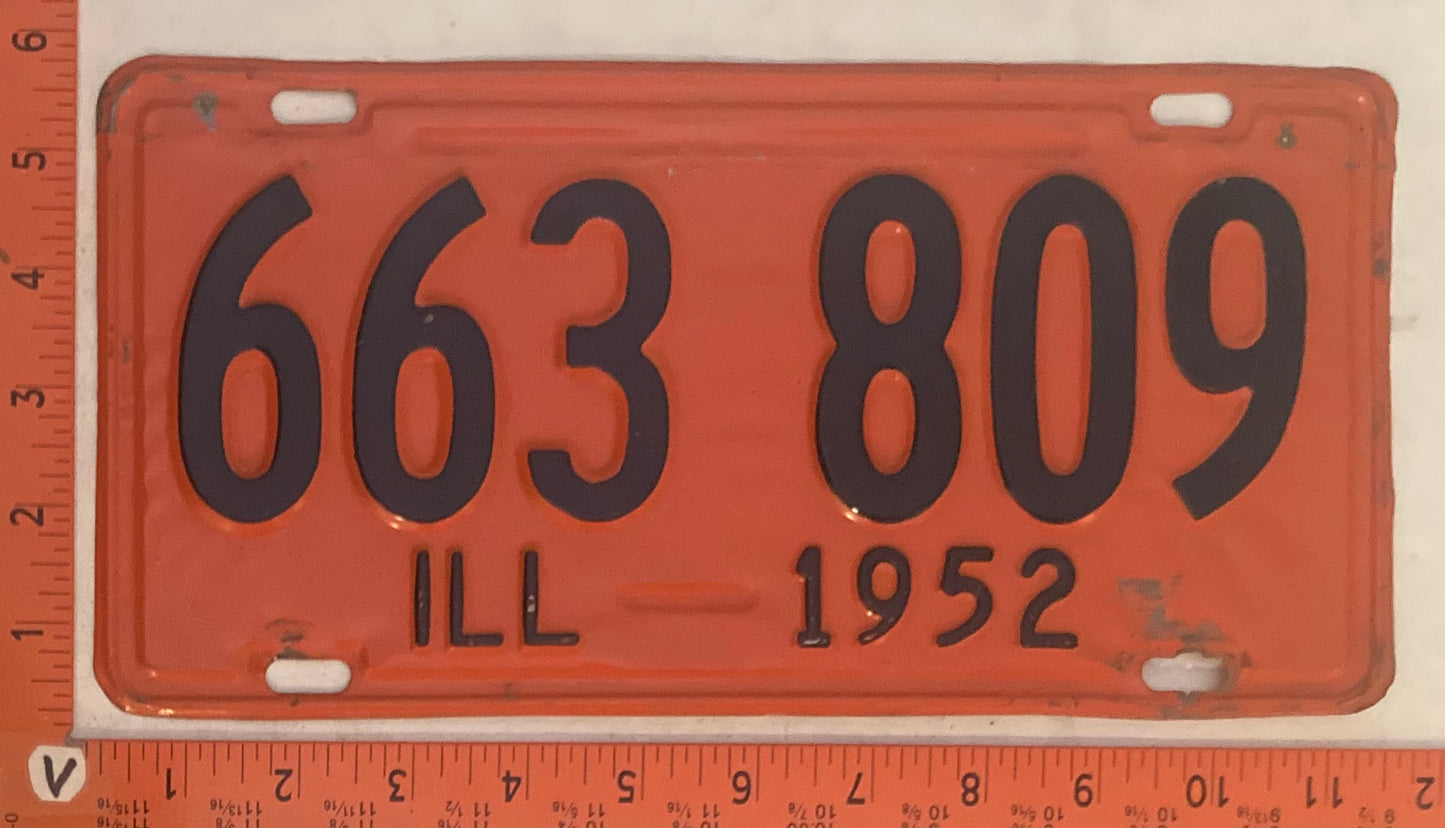1952 Illinois #663 809 Passenger License Plate