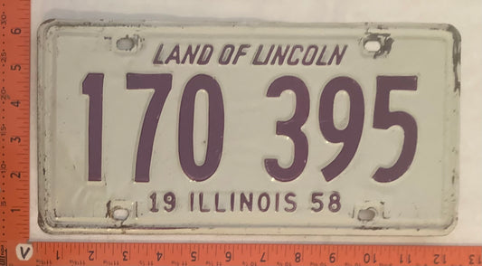 1958 Illinois #170 395 Passenger License Plate