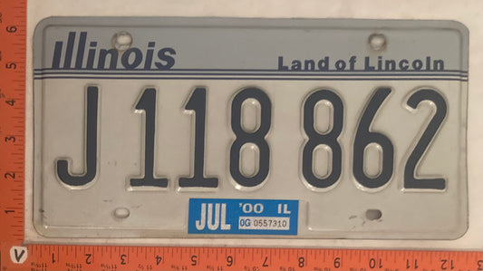 2000 Illinois #J118 862 Passenger License Plate