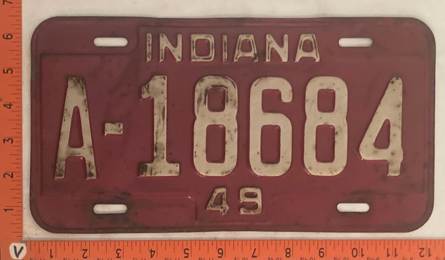 1949 Indiana #A-18684 Passenger License Plate