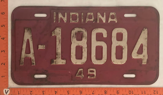 1949 Indiana #A-18684 Passenger License Plate