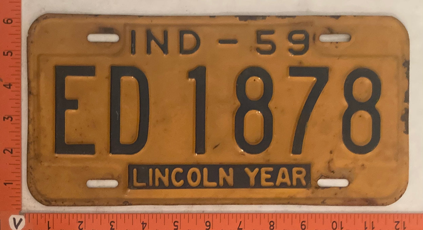1959 Indiana #ED 1878 Passenger License Plate