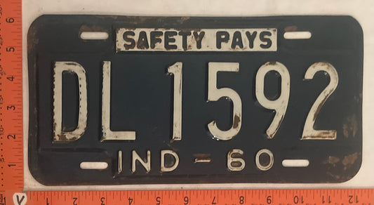 1960 Indiana #DL 1592 Passenger License Plate