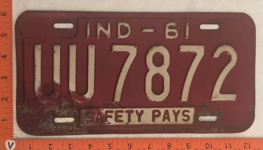 1961 Indiana #UU 7872 Passenger License Plate