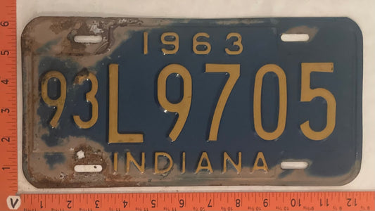 1963 Indiana #93L9705 Passenger License Plate