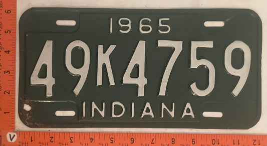 1965 Indiana #49K4759 Passenger License Plate