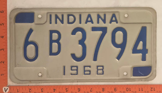 1968 Indiana #6B 3794 Passenger License Plate