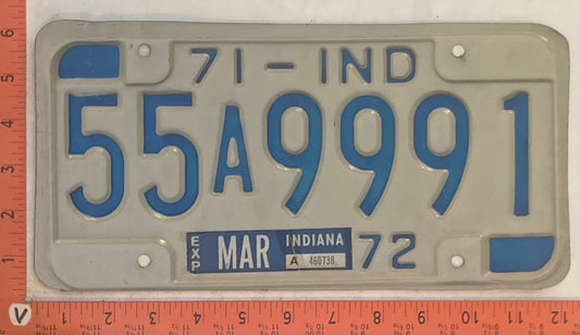 1972 Indiana #55A9991 Passenger License Plate