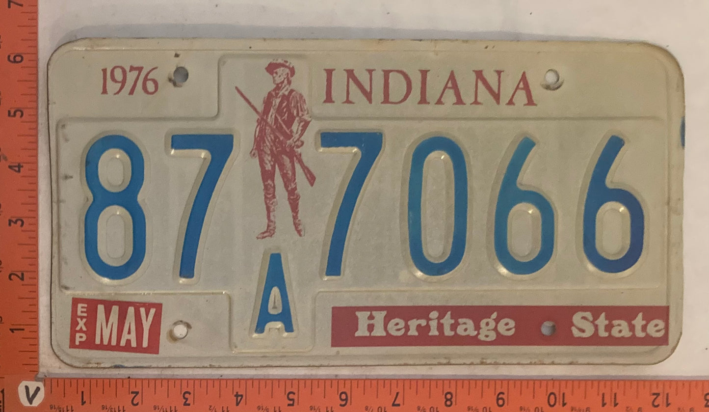 1976 Indiana #87A7066 Passenger License Plate