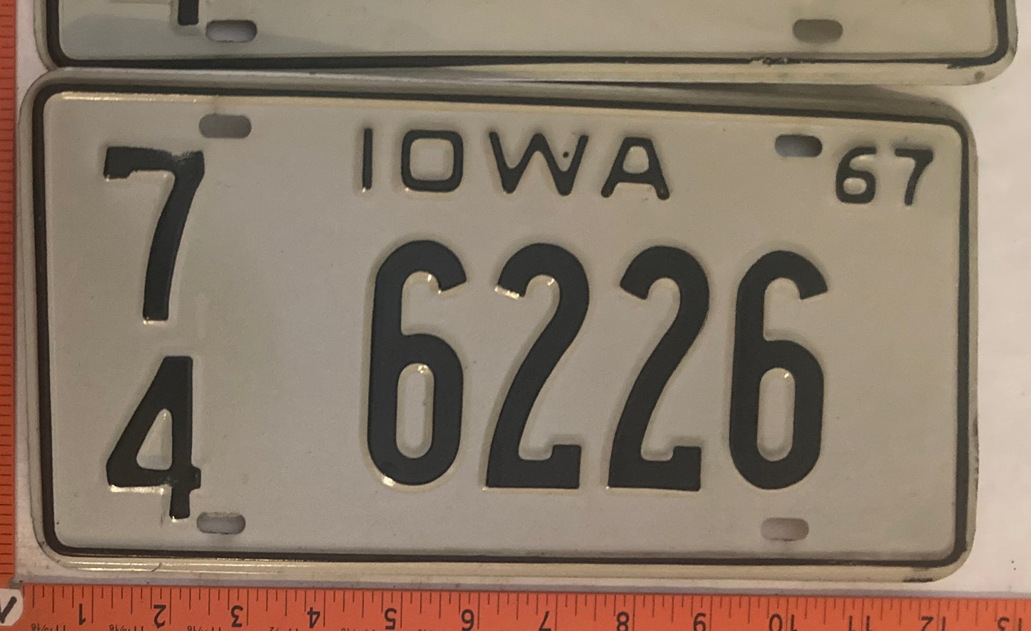 1967 Iowa #7/4 6226 Passenger License Plate (Pair)