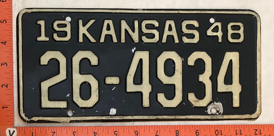 1948 Kansas #26-4934 Passenger License Plate