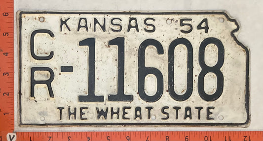 1954 Kansas #C/R-11608 Passenger License Plate