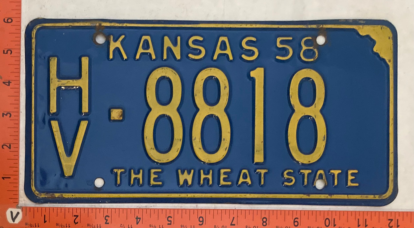1958 Kansas #H/V-8818 Passenger License Plate
