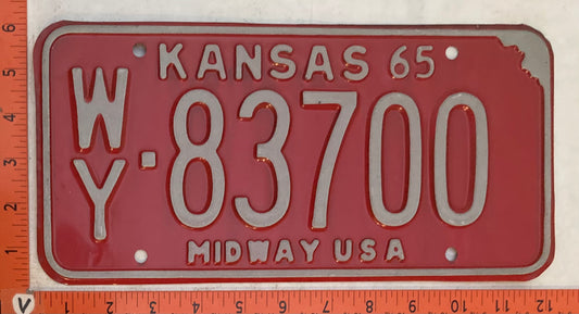 1965 Kansas #W/Y-83700 Passenger License Plate