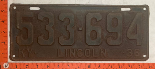 1936 Kentucky #533-694 Passenger License Plate