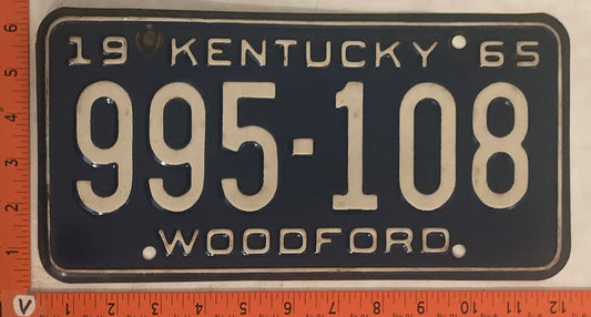 1965 Kentucky #995-108 Passenger License Plate