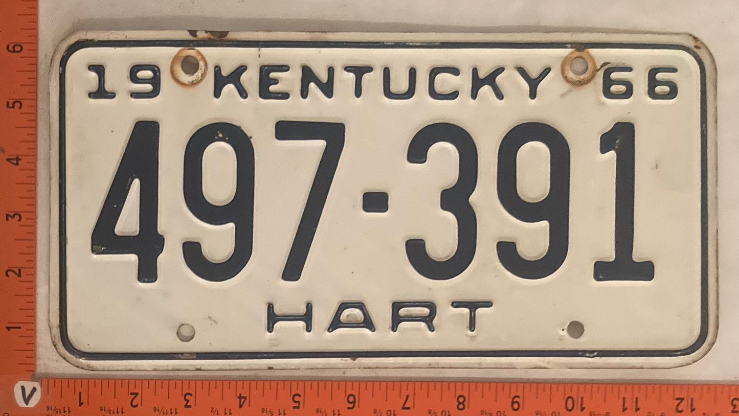 1966 Kentucky #497-391 Passenger License Plate