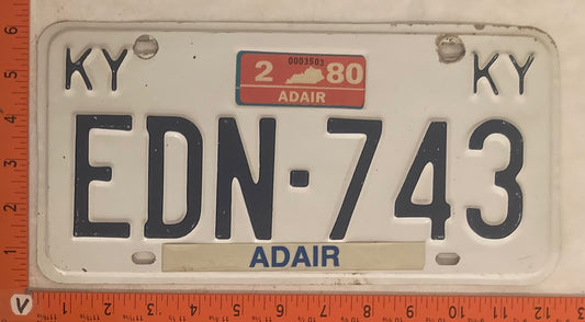 1980 Kentucky #EDN-743 Passenger License Plate