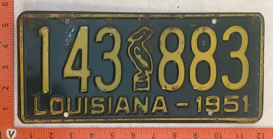 1951 Louisiana #143 883 Passenger License Plate