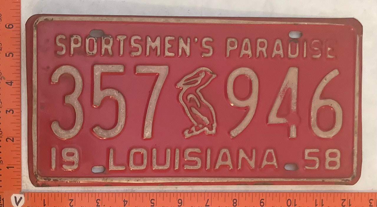 1958 Louisiana #357 946 Passenger License Plate