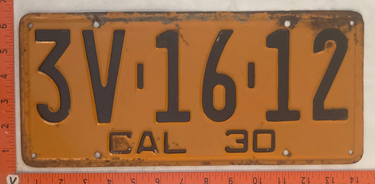 1930 California #3V-16-12 Passenger License Plate