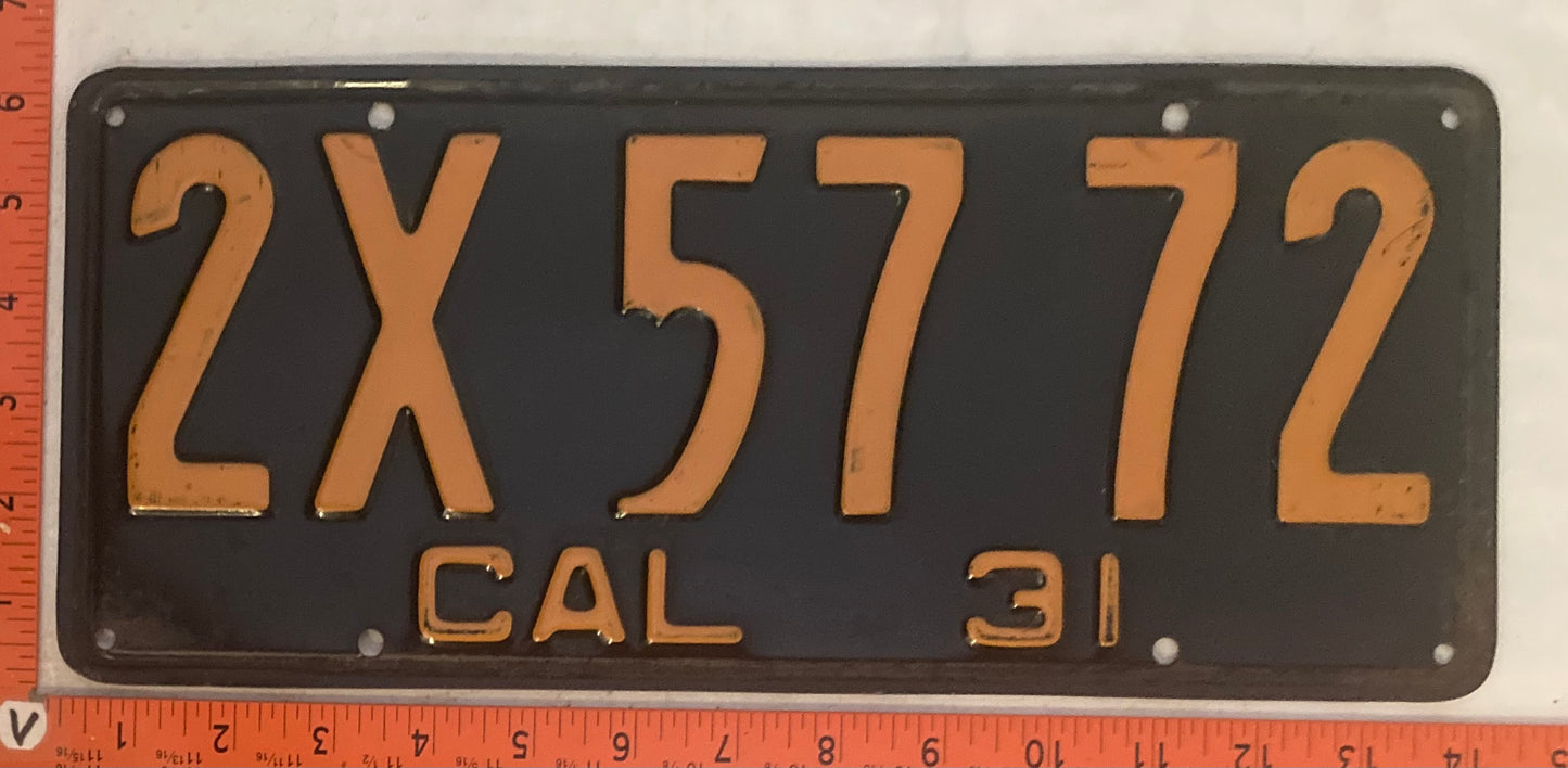 1931 California #2X 57 72 Passenger License Plate