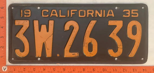 1935 California #3W 26 39 Passenger License Plate