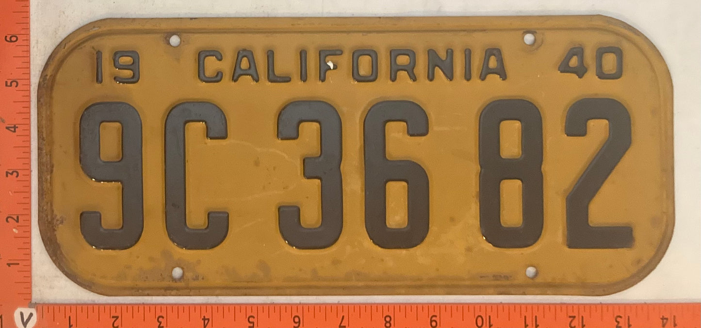1940 California #9C 36 82 Passenger License Plate