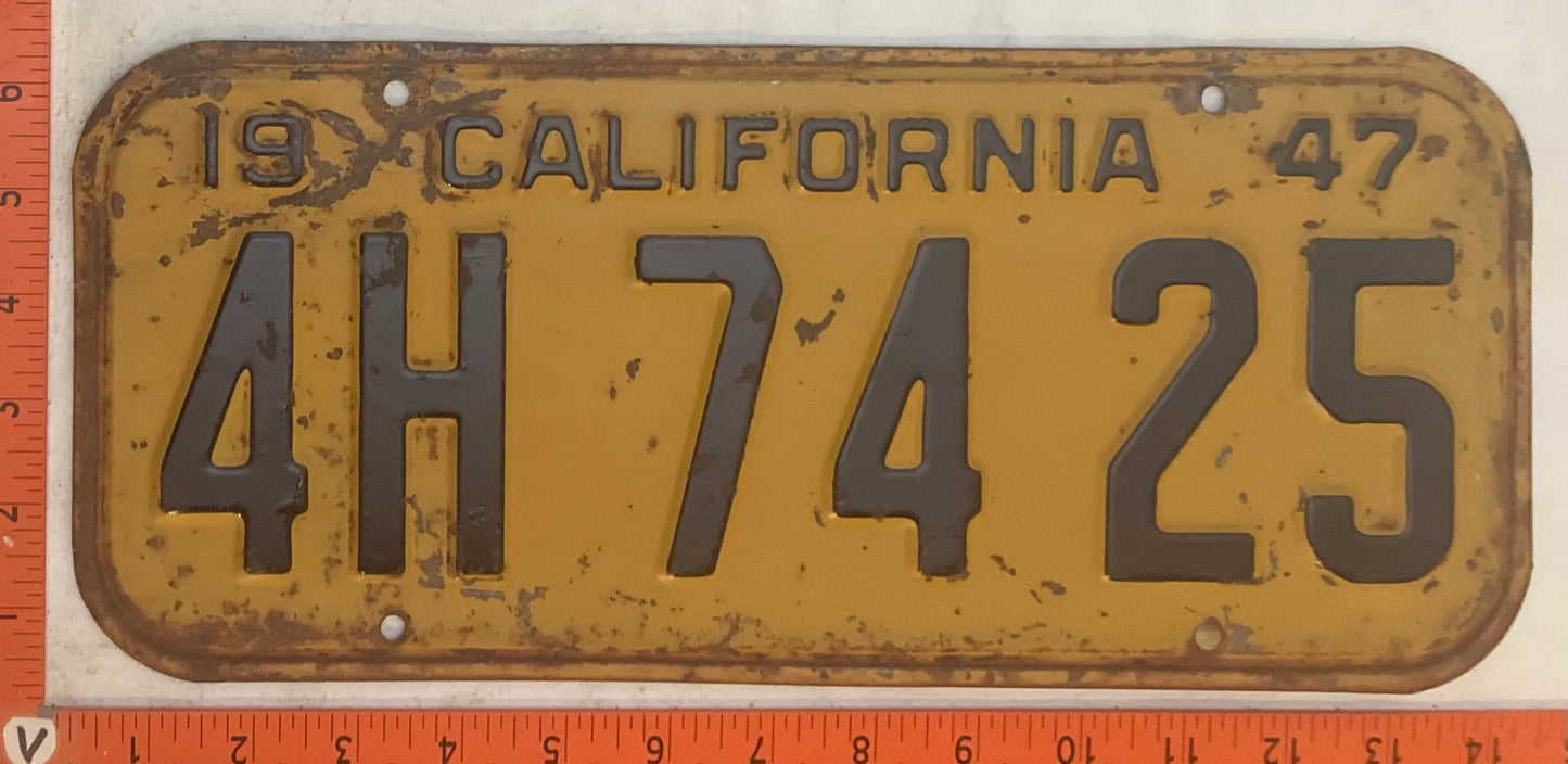 1947 California #4H 74 25 Passenger License Plate