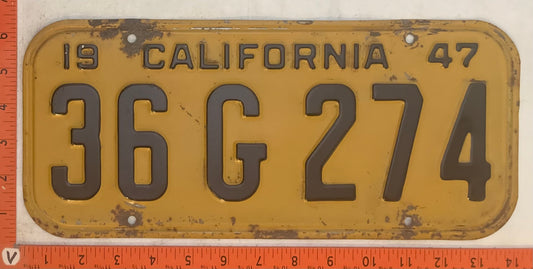 1947 California #36 G 274 Passenger License Plate