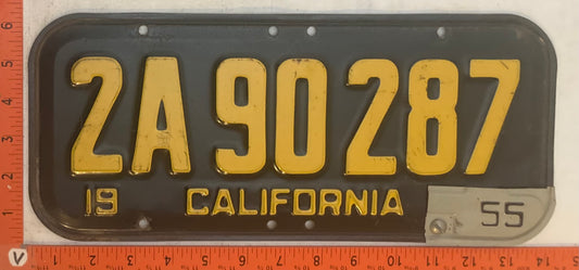 1955 California #2A 90 287 Passenger License Plate