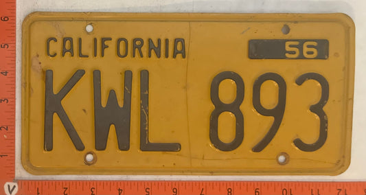 1956 California #KWL 893 Passenger License Plate